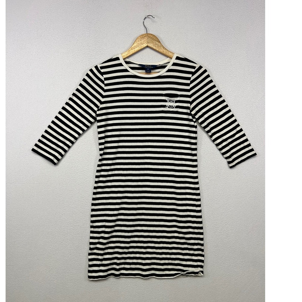 Nautical Preppy Polo Ralph Lauren Girls XL Black White Striped T-Shirt Dress